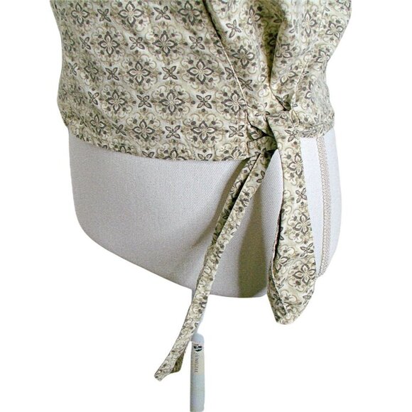 Faded Glory Cropped Wrap Side Tie Sleeveless Blouse 100% Cotton Beige White Sz L - Picture 4 of 12